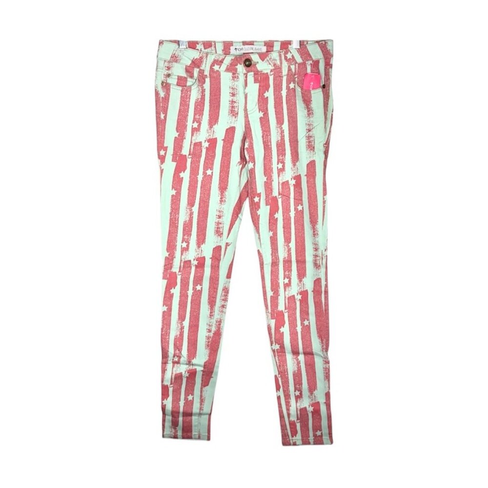 NWT Love Culture Mint Red Star Stripe Print Skinny Jeans Size 9 Junior USA